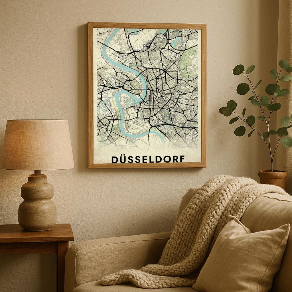 Düsseldorf Map Deutschland Vintage poster sfeerbeeld 2