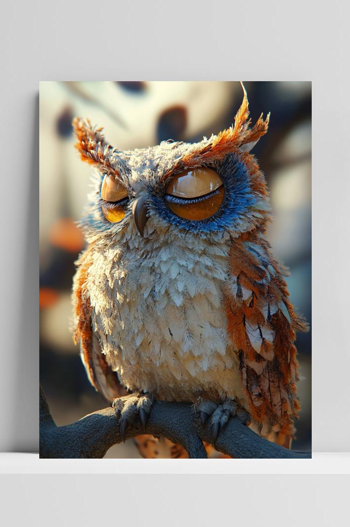 Owl Sleeping op 3mm aluminium dibond