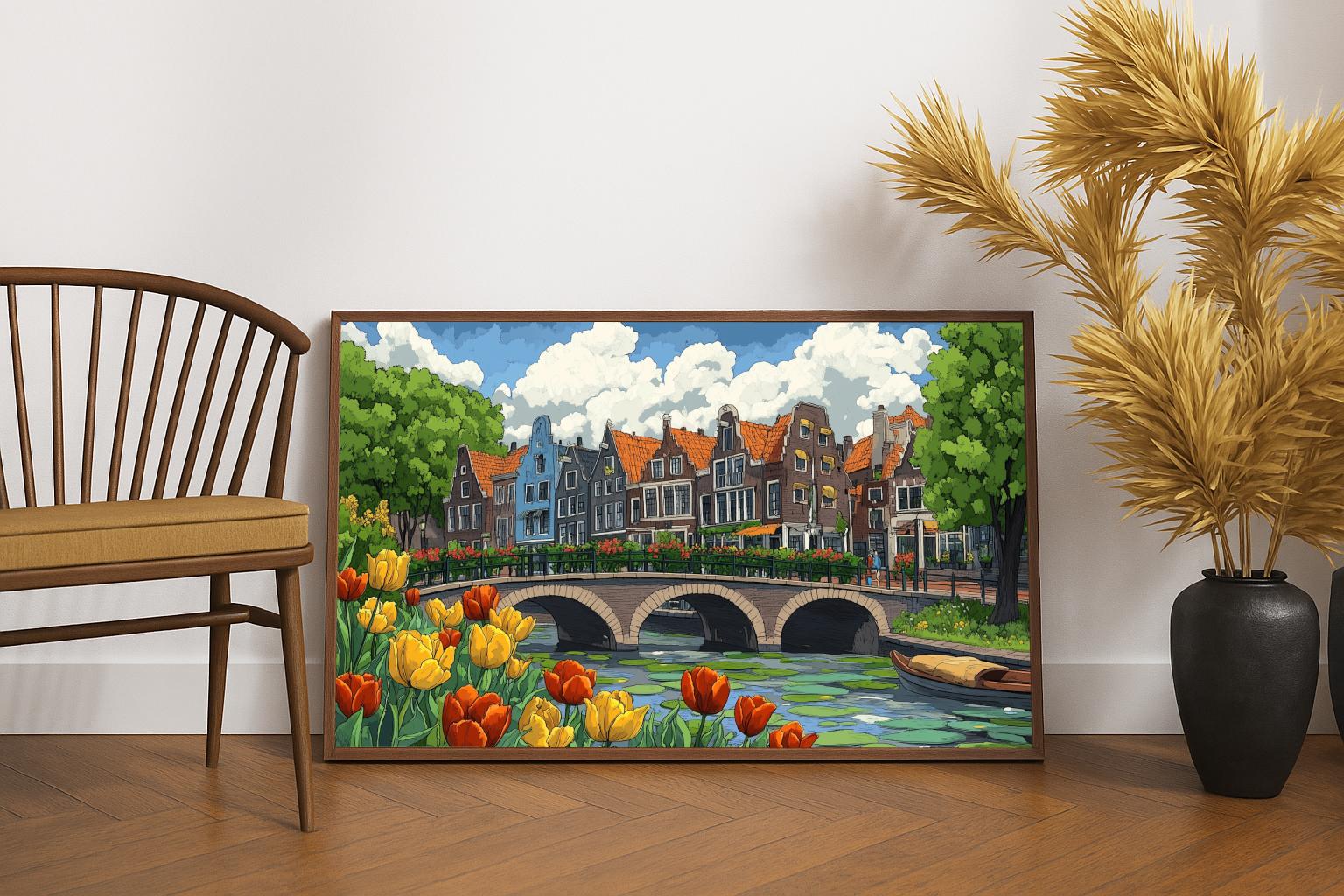 Dutch Canal Amsterdam Tulips poster sfeerbeeld 2