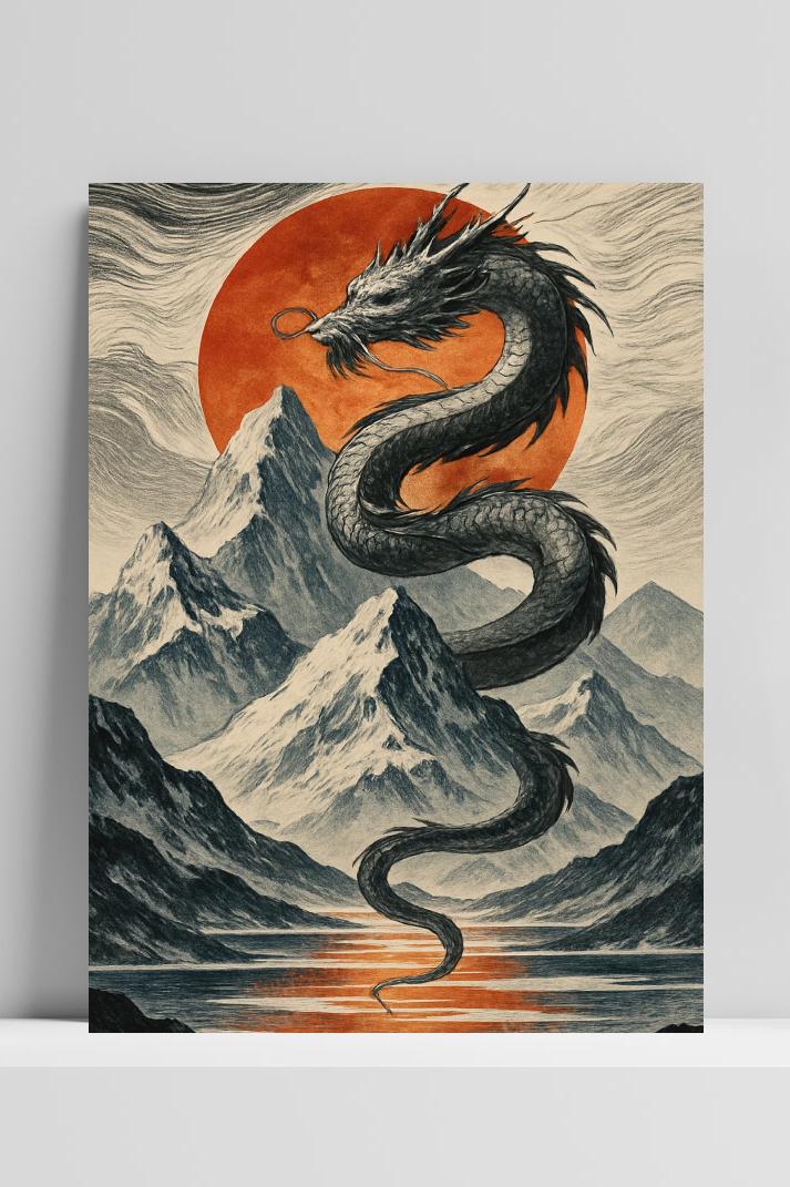 Dragon Art Vintage op 3mm aluminium dibond