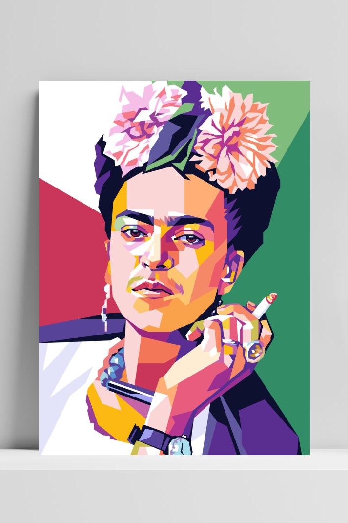 Frida Kahlo groen op 3mm aluminium dibond
