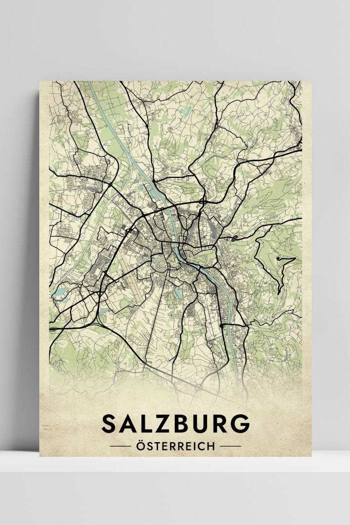 Salzburg Kaart Oostenrijk op 3mm aluminium dibond