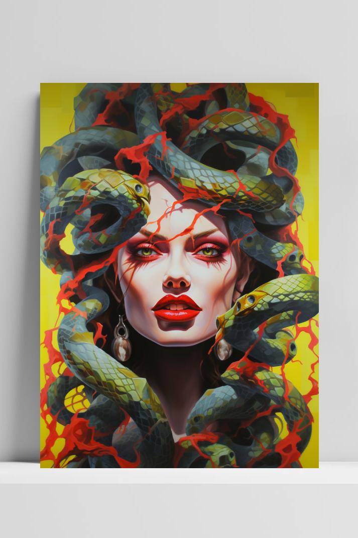 Medusa Abstract Geel op 3mm aluminium dibond