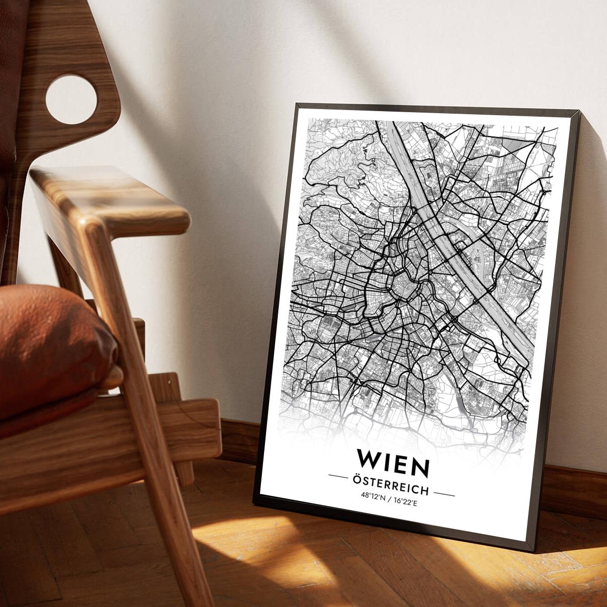 Wien Map Österreich White poster sfeerbeeld 1