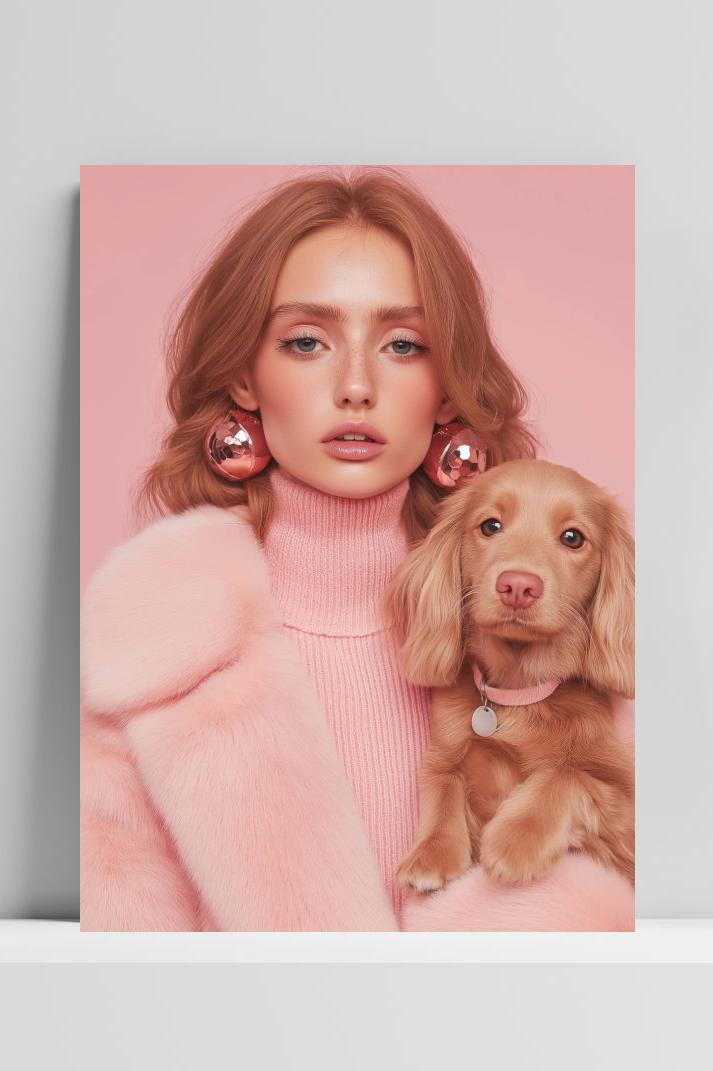 Vrouw en Puppy op 3mm aluminium dibond