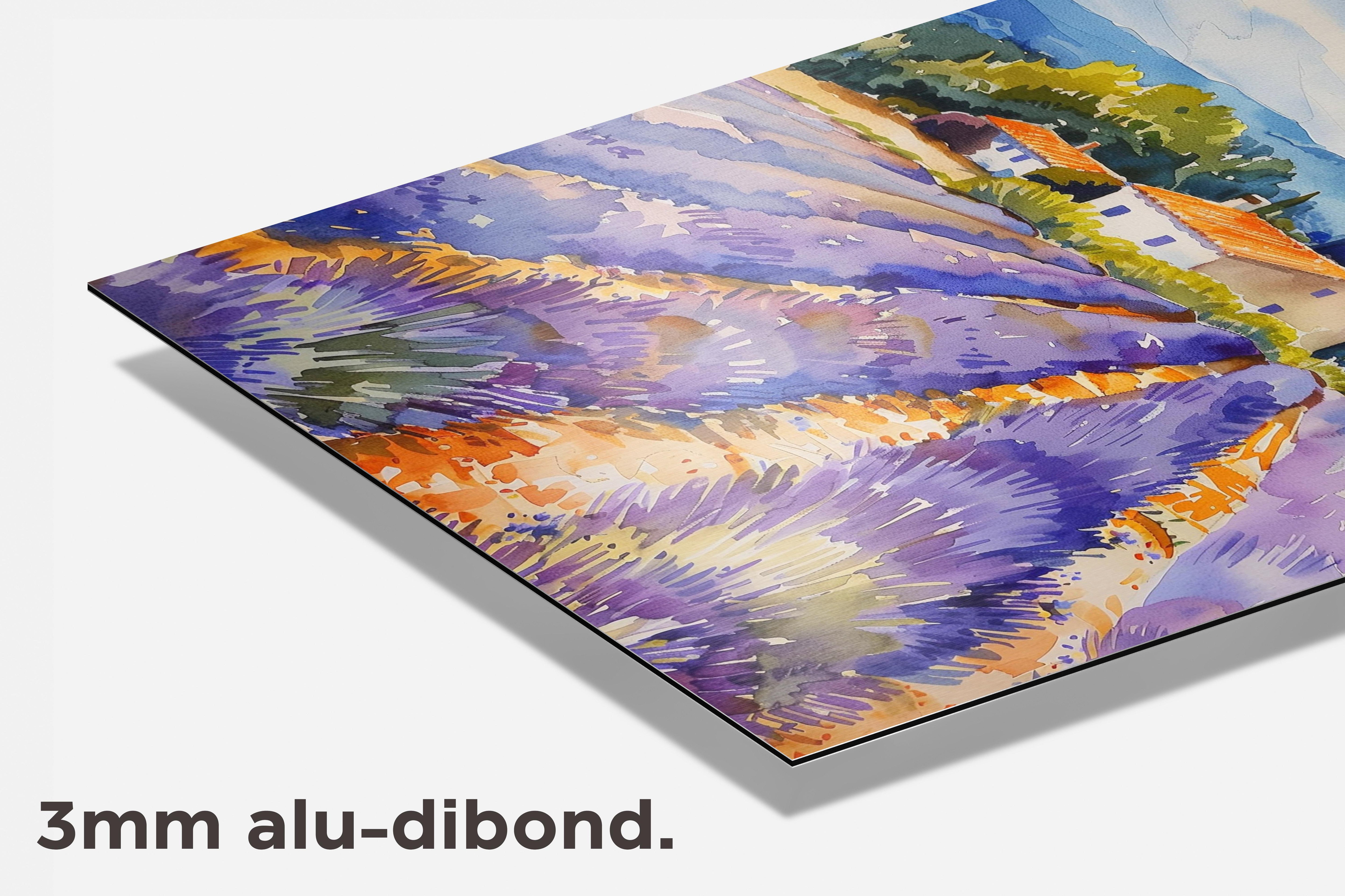 Lavendelveld Aquarel dibond detail