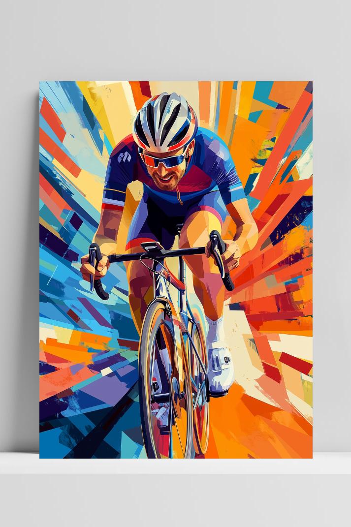 Cyclist Pop Art op 3mm aluminium dibond