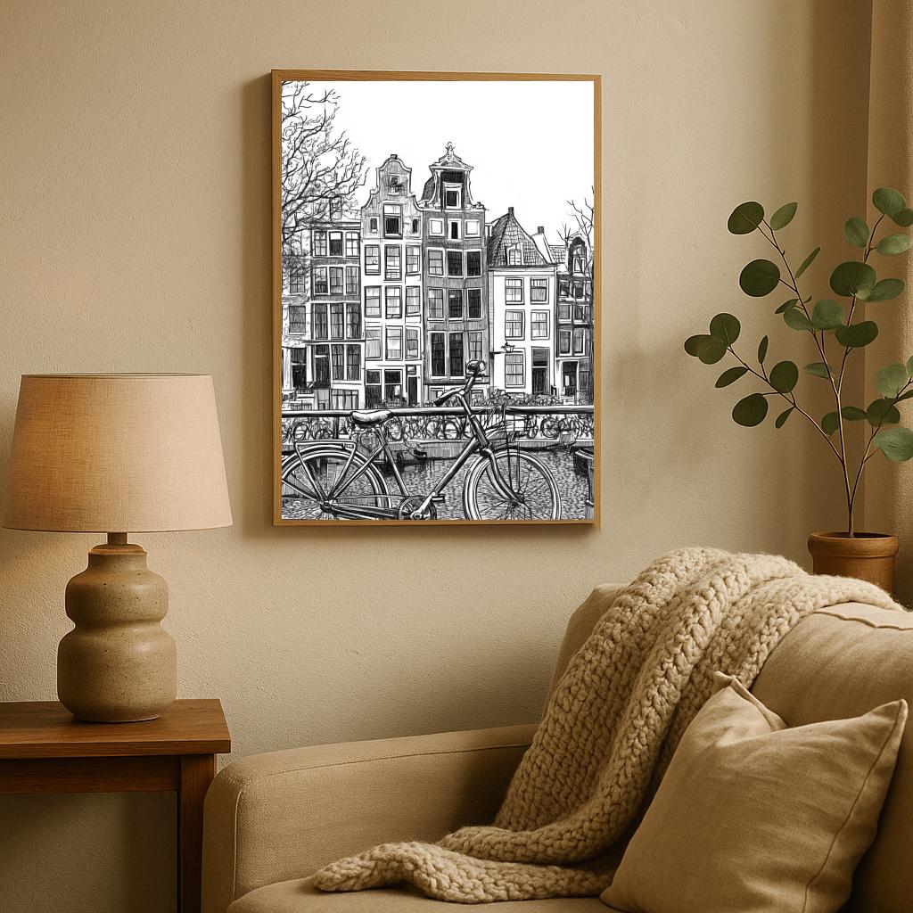 Amsterdam Bicycle B&W poster sfeerbeeld 2