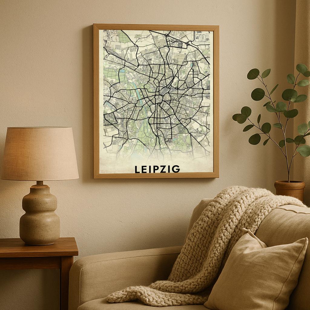Leipzig Map Deutschland Vintage poster sfeerbeeld 2