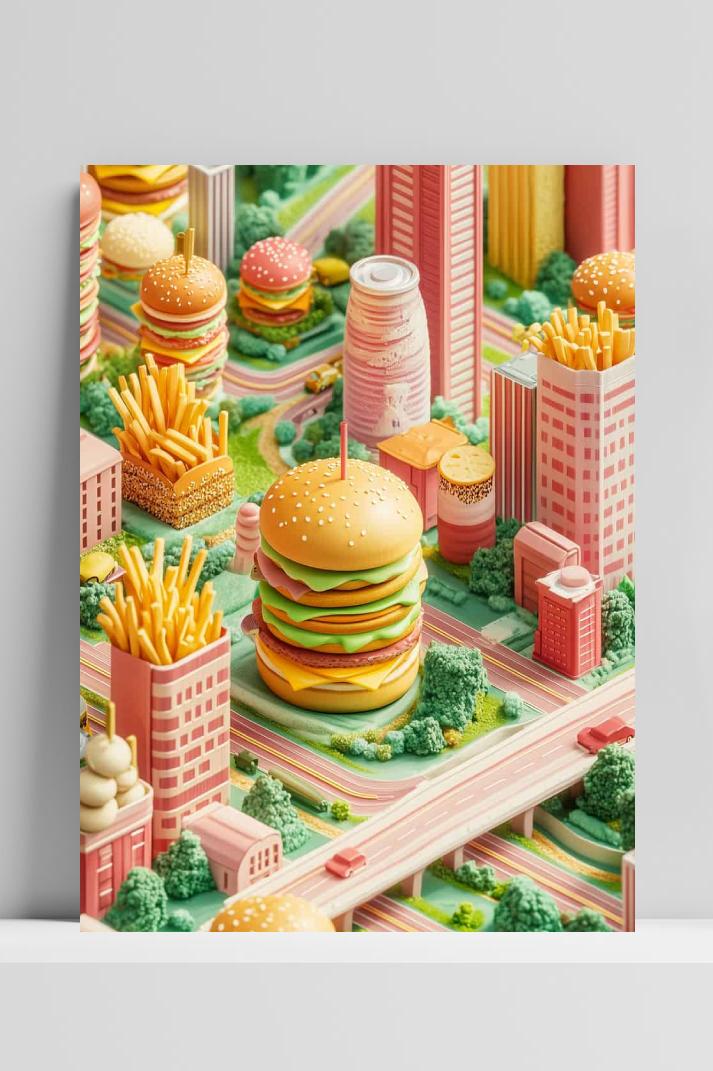 Burger Friet Stad op 3mm aluminium dibond