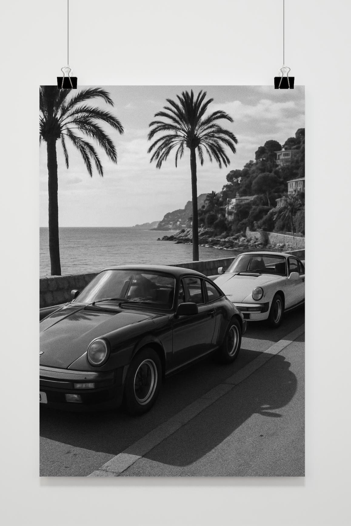 Sports Car Seaside B&W poster van 25 Artstreet
