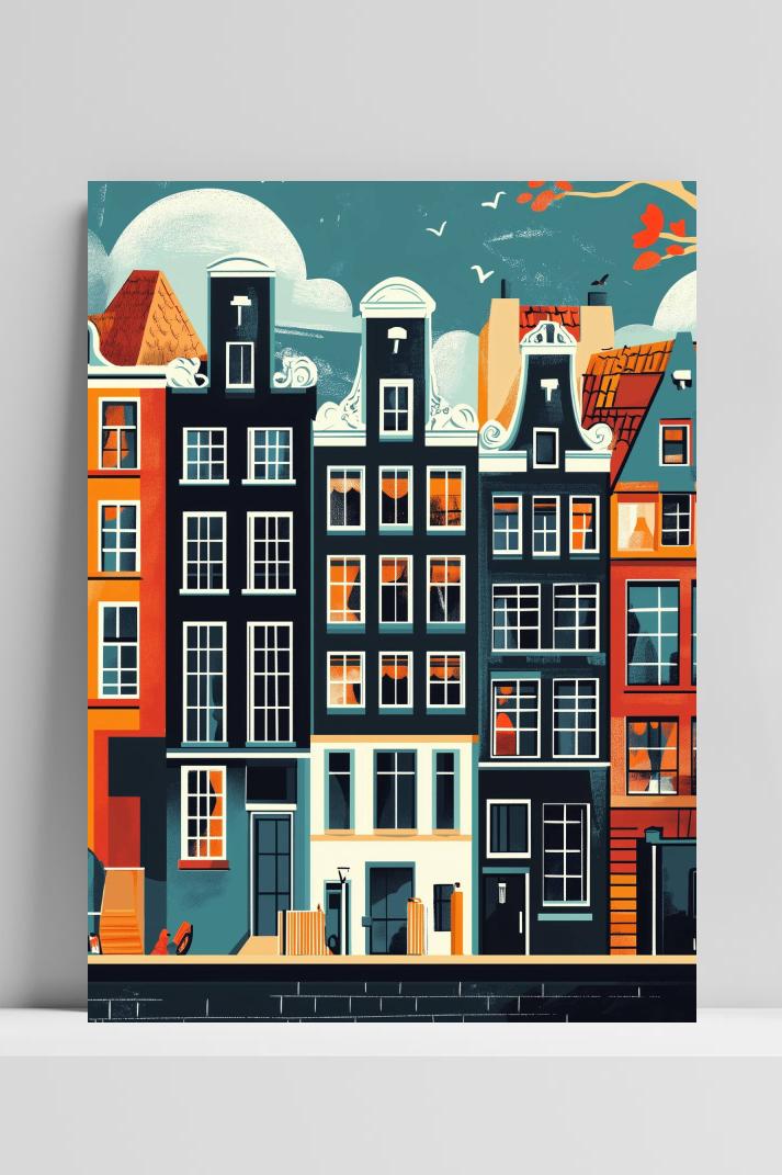 Amsterdam Gebouwen op 3mm aluminium dibond