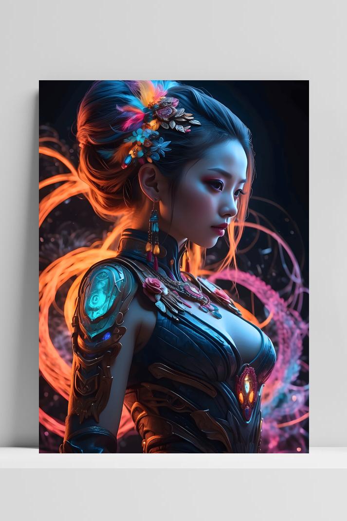 Oosterse Vrouw Sci-fi op 3mm aluminium dibond