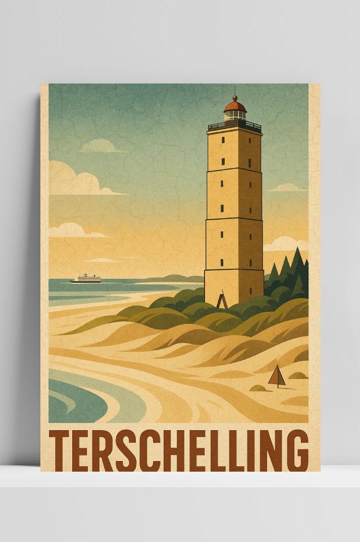 Terschelling Text Vintage op 3mm aluminium dibond