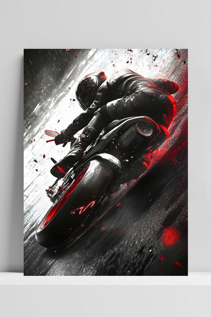 Motorfietsrijder op 3mm aluminium dibond