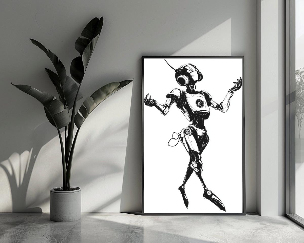 Robot Music B&W poster van 25 Artstreet