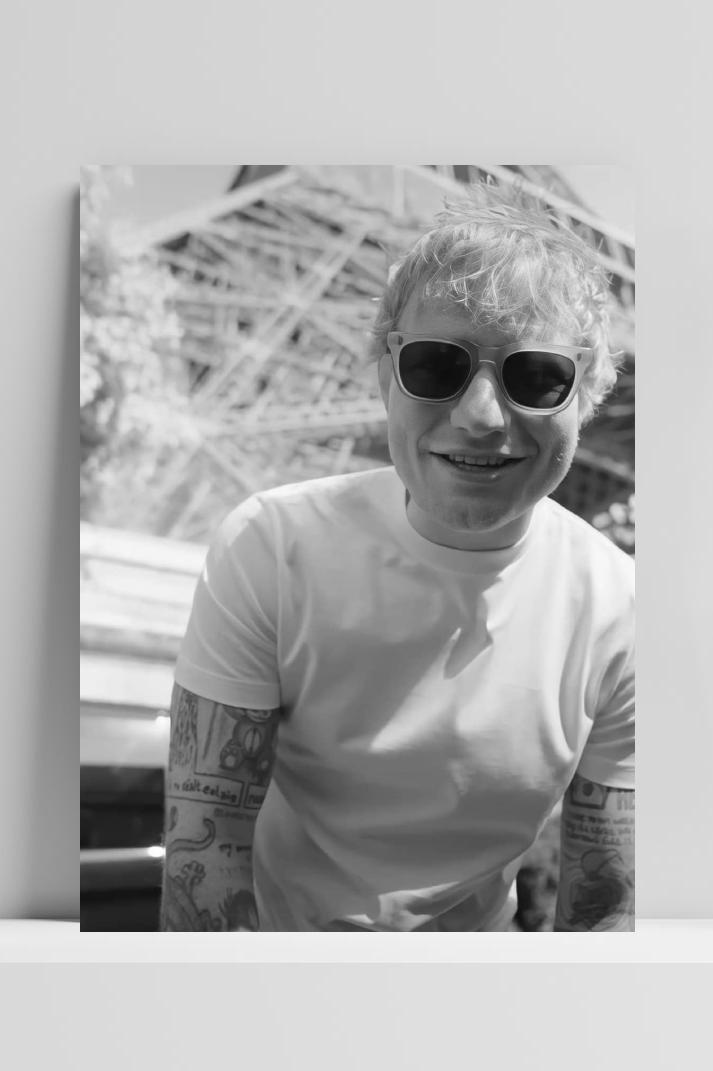 Ed Sheeran Zwart Wit op 3mm aluminium dibond