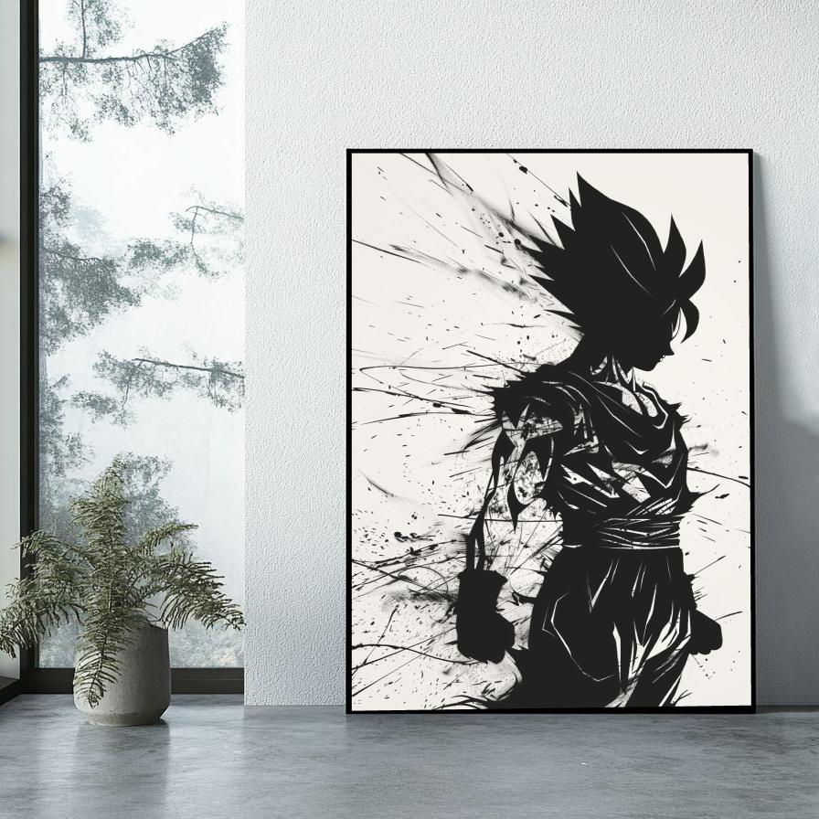 Gohan Silhouette Dragon Ball B&W poster sfeerbeeld 1