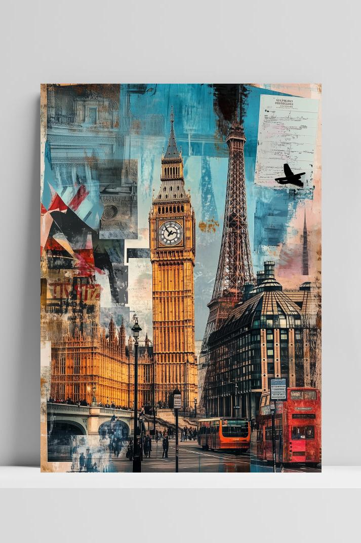 Europe Landmarks Collage op 3mm aluminium dibond