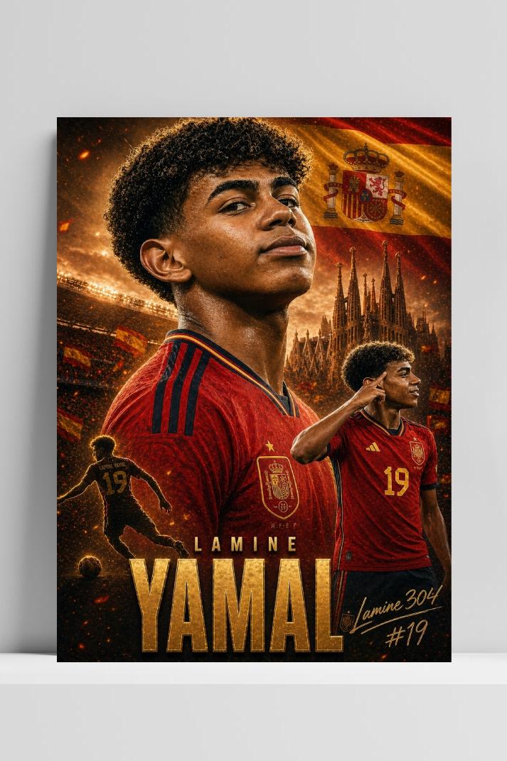 Lamine Yamal op 3mm aluminium dibond