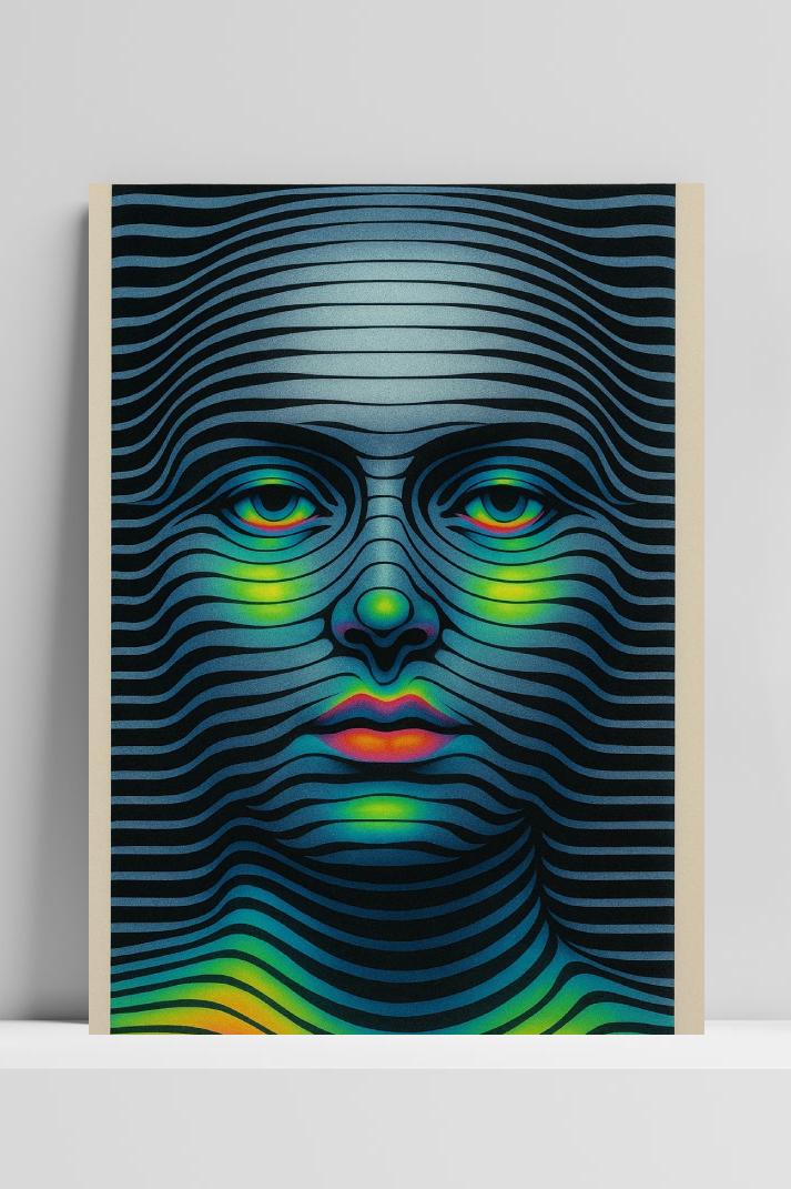 Face Optical illusion Wavy Portrait Psychedelic 3D op 3mm aluminium dibond
