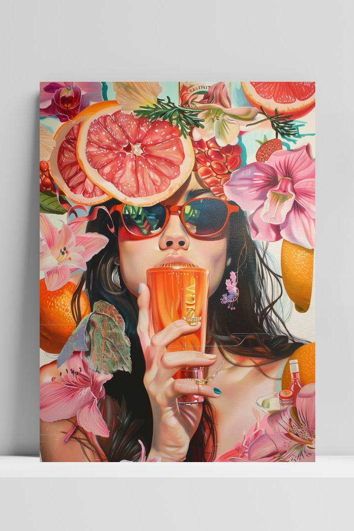 Vrouw Citrus op 3mm aluminium dibond