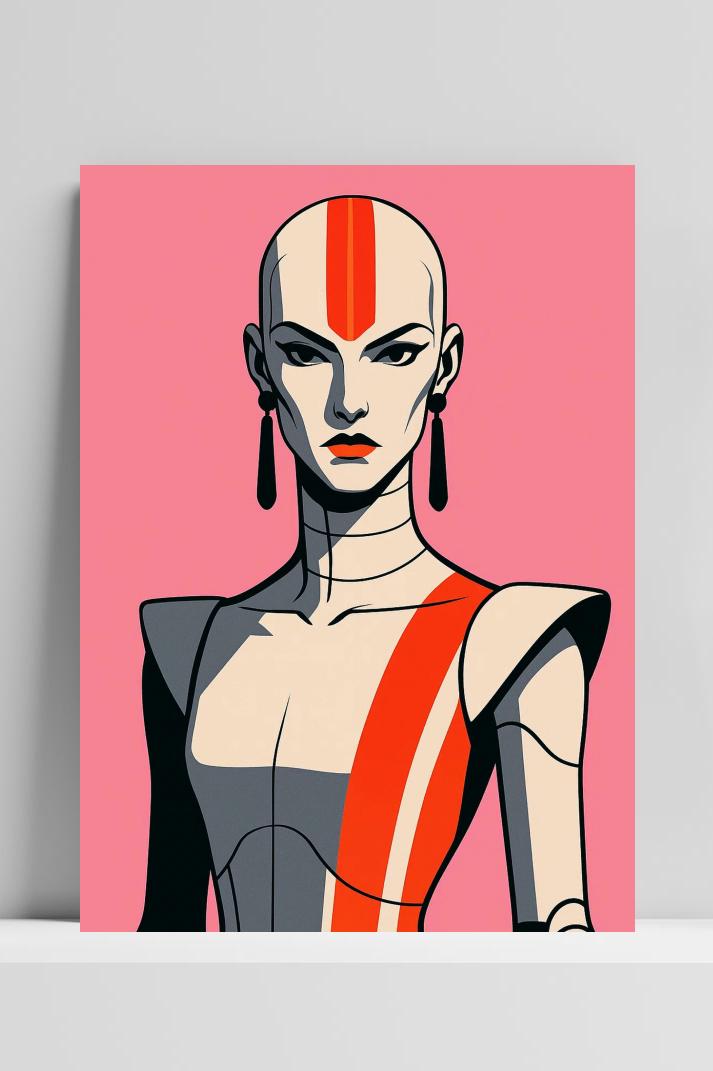 Woman Cyborg Cartoon op 3mm aluminium dibond