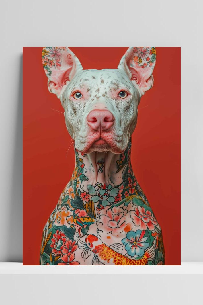 Witte Hond Tatoeage op 3mm aluminium dibond