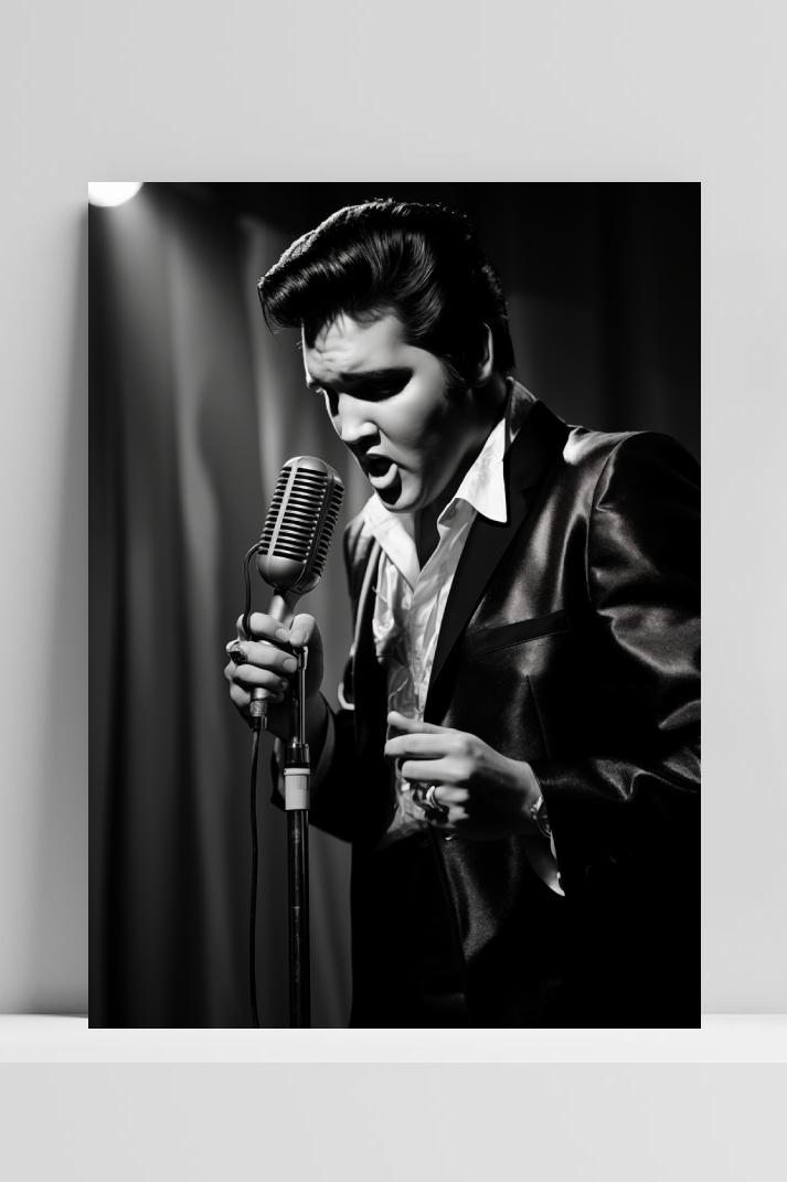Elvis Zwart Wit op 3mm aluminium dibond