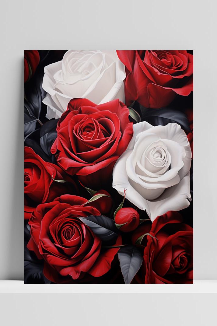Zwart Rode Rozen op 3mm aluminium dibond
