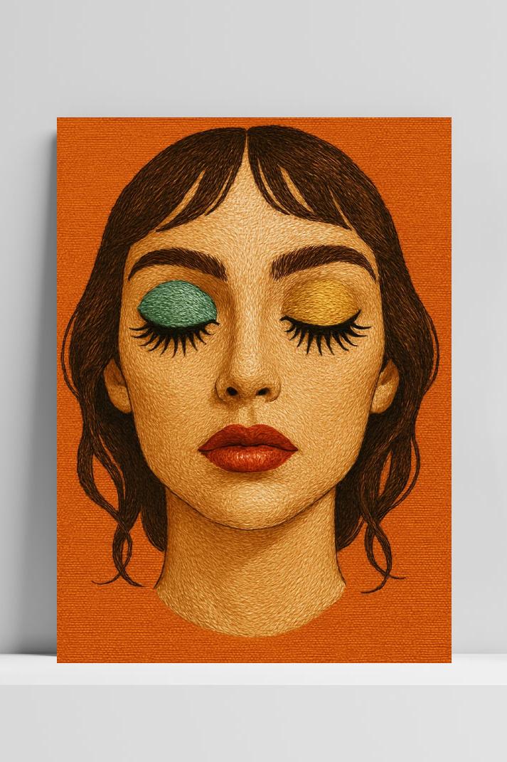 Woman Eyes closed Embroidered Texture im Interieur