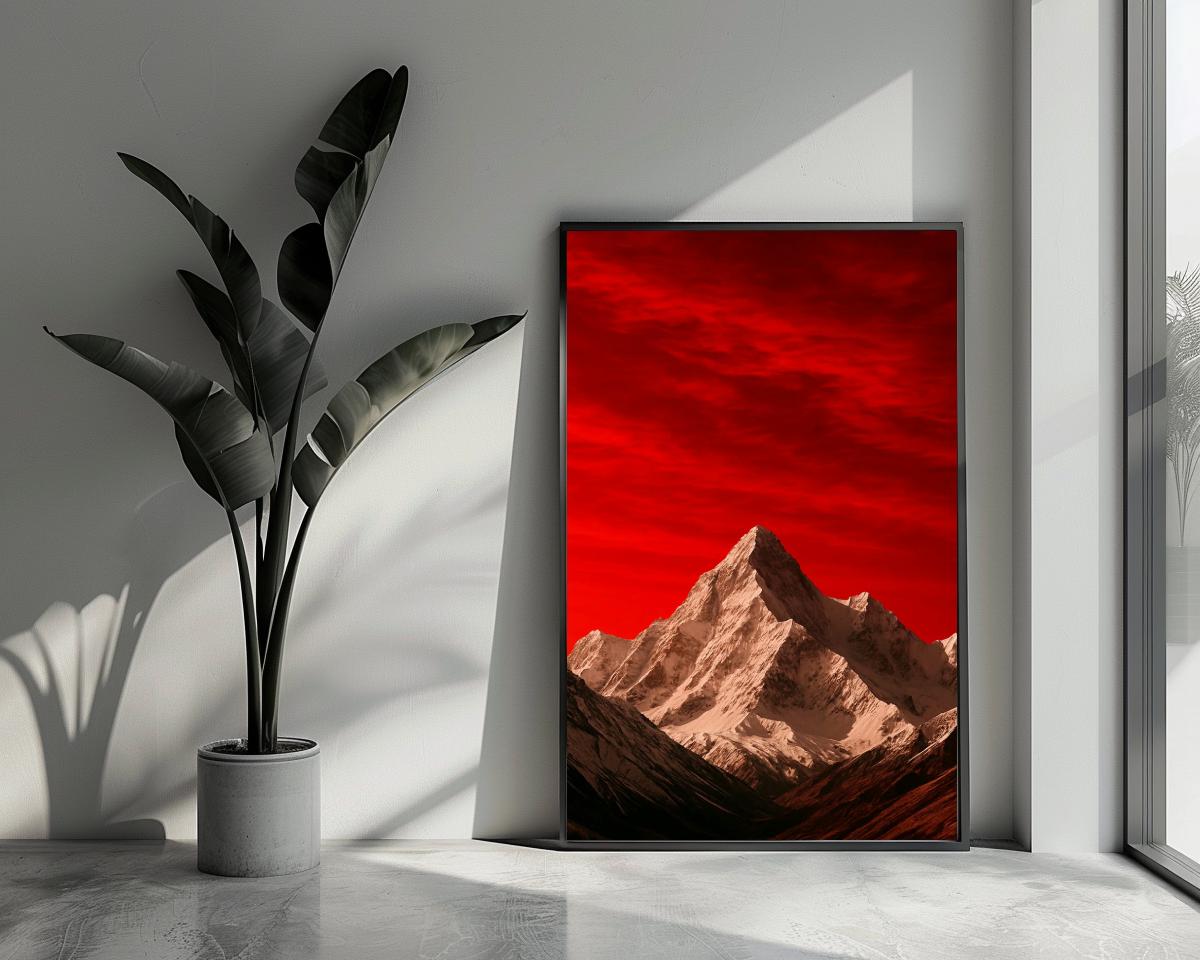 Red Sky Snow Mountain poster van 25 Artstreet