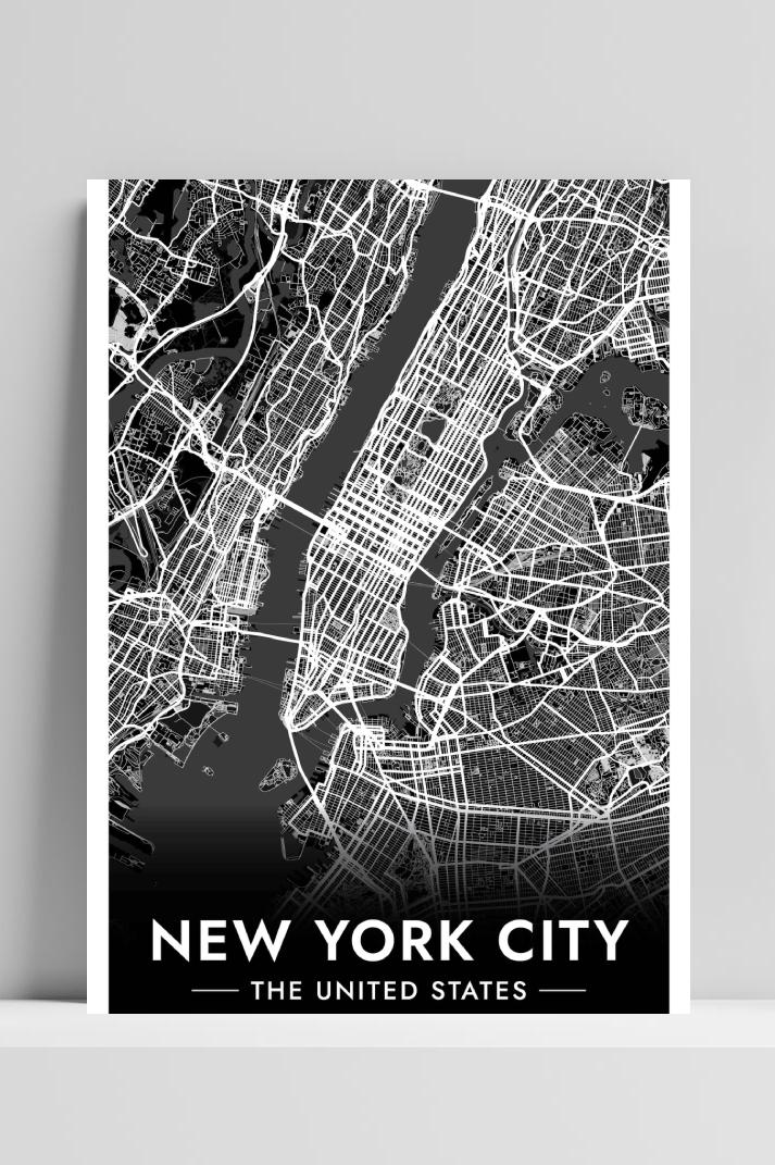 New York Map op 3mm aluminium dibond