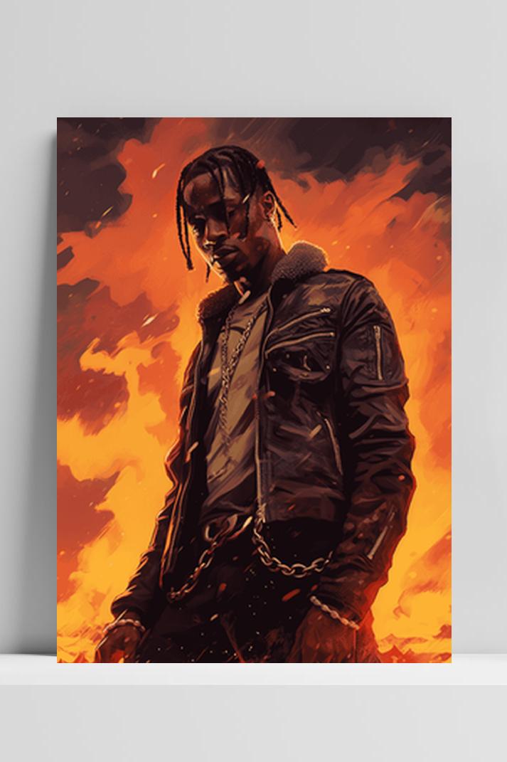 Travis Scott Rapper op 3mm aluminium dibond