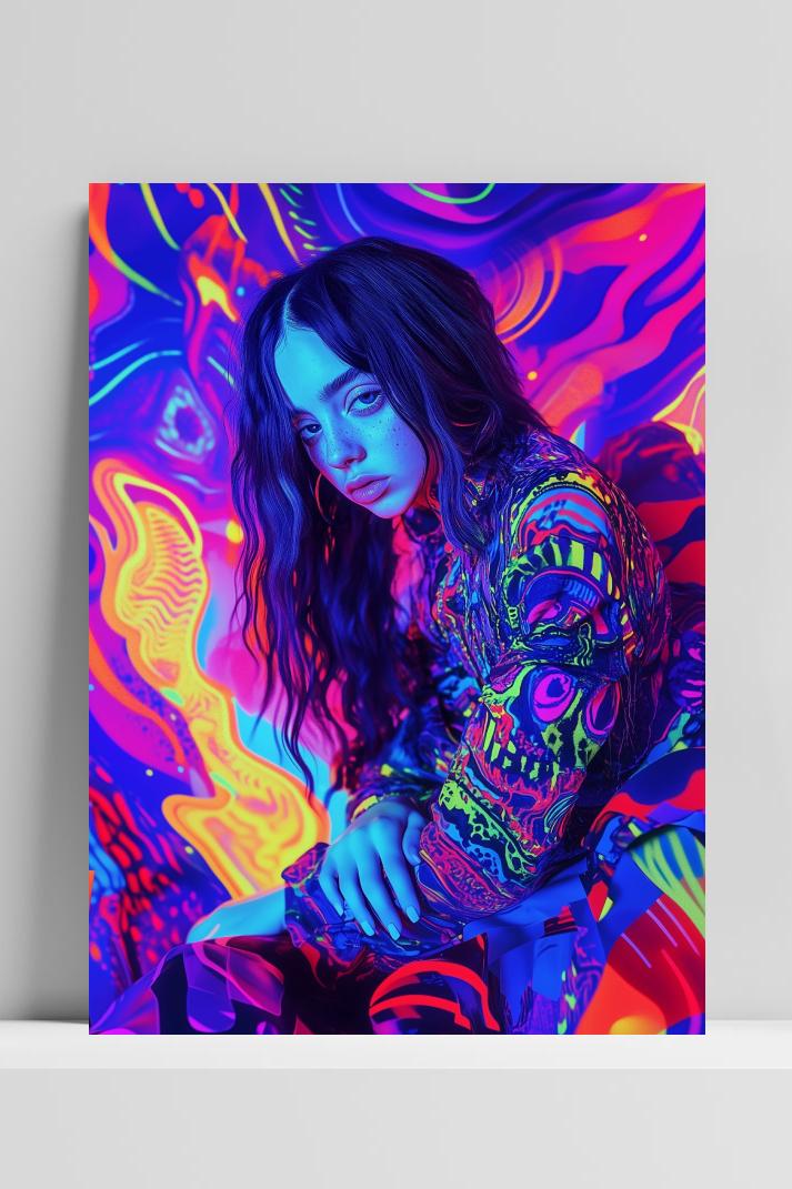 Billie Eilish Psychedellic op 3mm aluminium dibond
