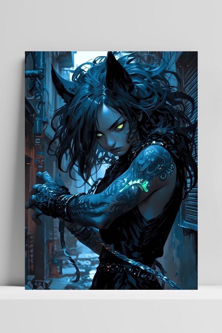 Demonmeisje op 3mm aluminium dibond