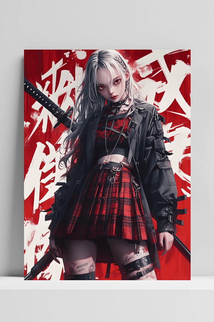 Meisje Samurai op 3mm aluminium dibond
