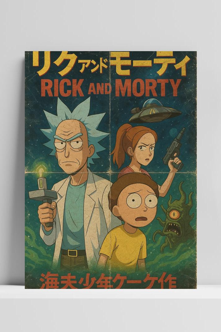 Rick and Morty Japanese Text op 3mm aluminium dibond