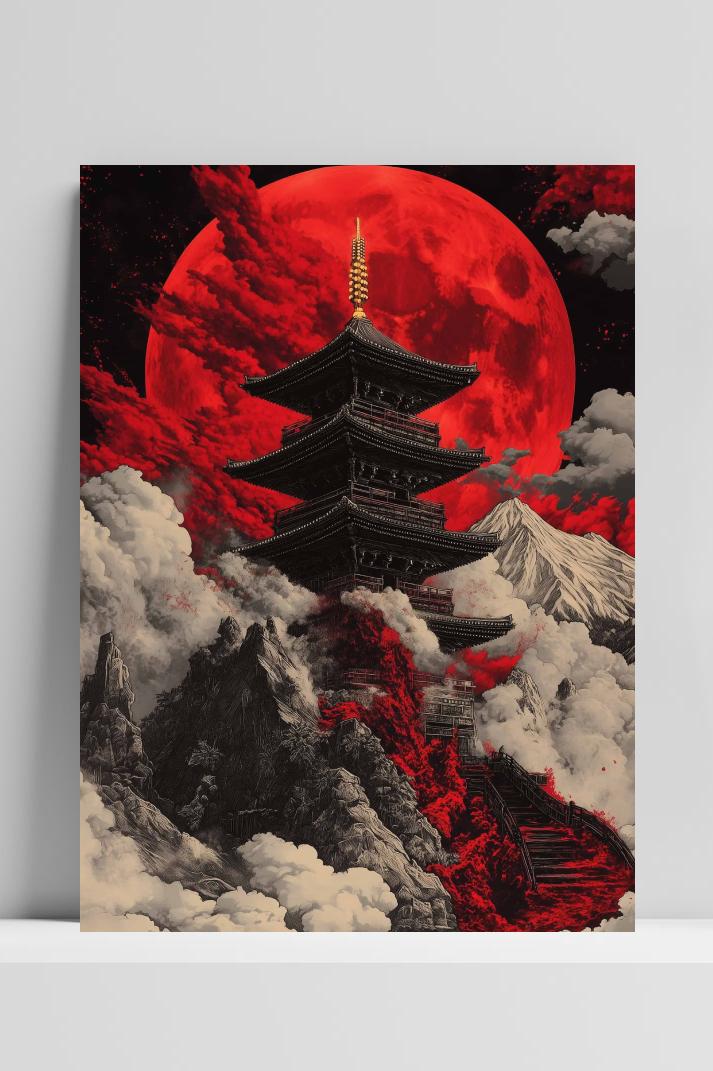 Japans Landschap op 3mm aluminium dibond