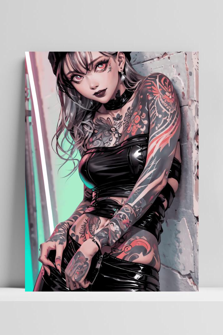 Tatoeage Meisje op 3mm aluminium dibond