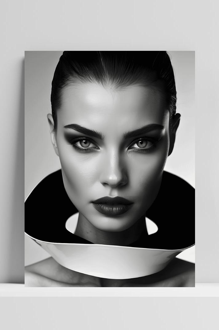 Vrouw Model Zwart Wit op 3mm aluminium dibond