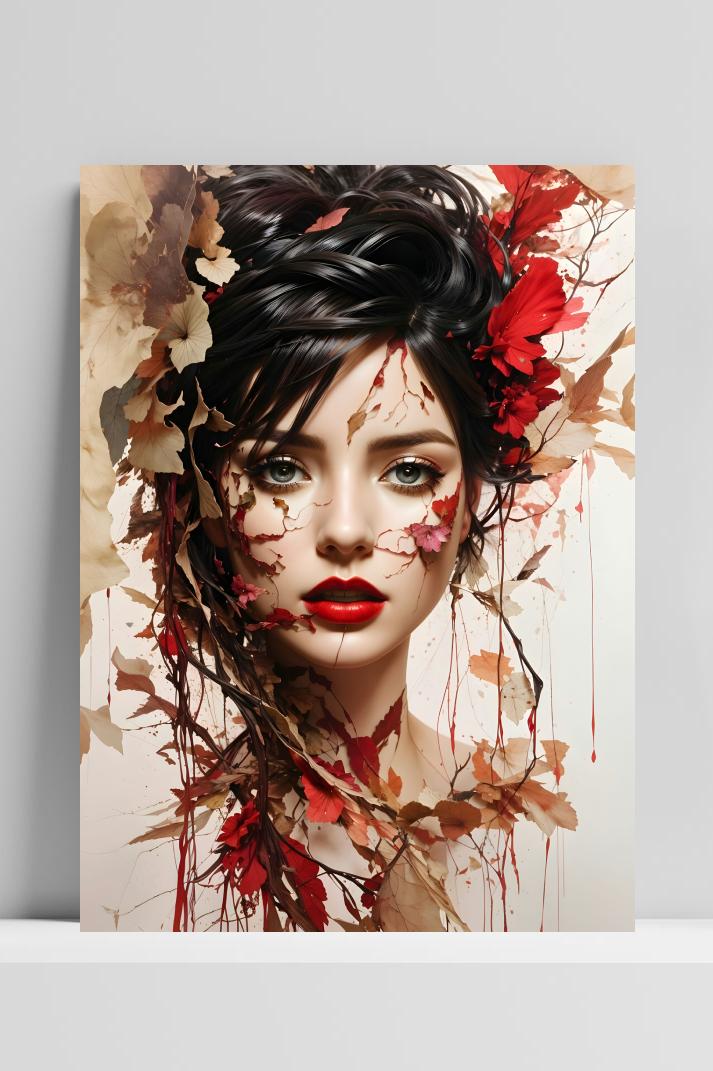 Vrouw in Plant op 3mm aluminium dibond