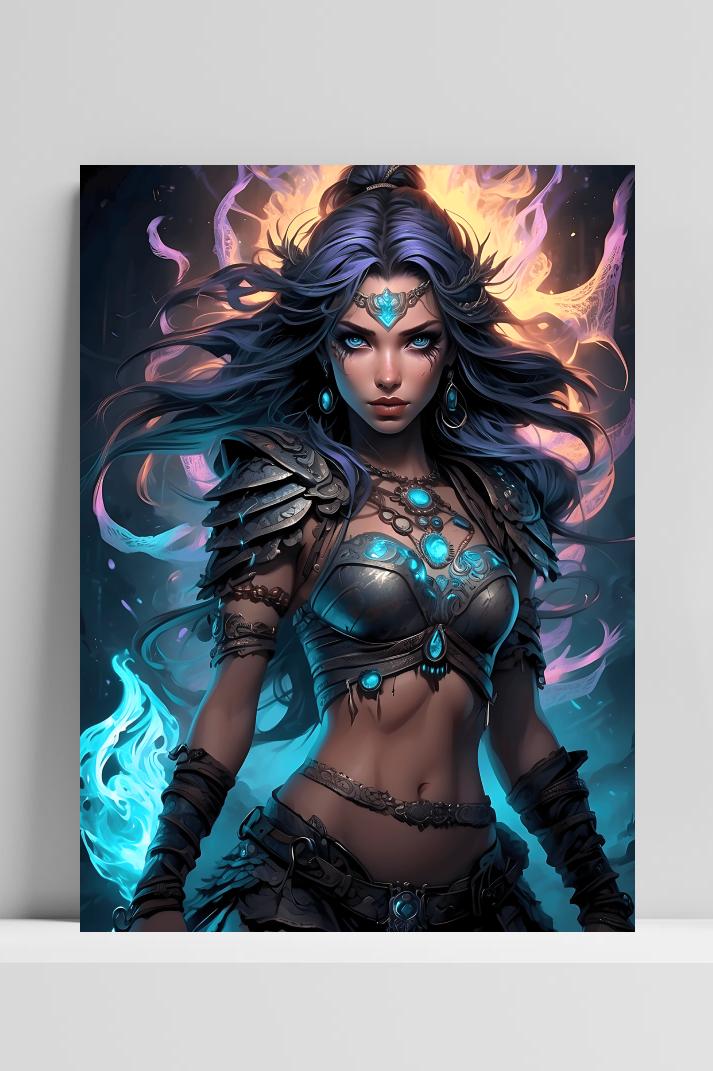 Anime Warrior Vrouw op 3mm aluminium dibond