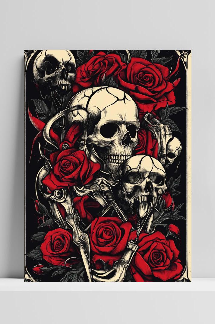 Skull Rose op 3mm aluminium dibond