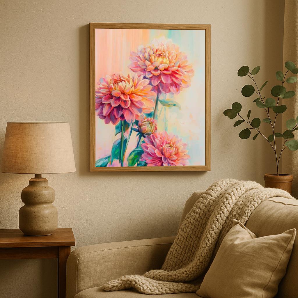 Dahlia Flowers Aquarel poster sfeerbeeld 1
