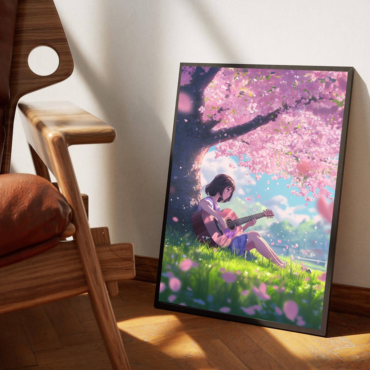 Anime Girl Guitar Cherry Blossom poster sfeerbeeld 3