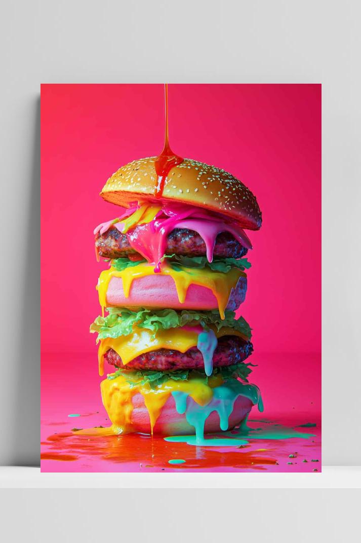 Kleurrijke Hamburger op 3mm aluminium dibond