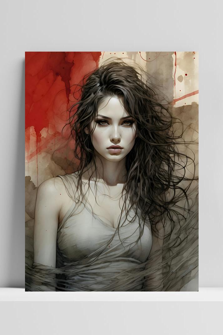 Bruine Kunst Vrouw op 3mm aluminium dibond