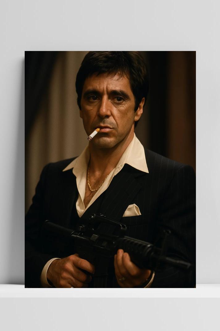 Tony Montana Scarface op 3mm aluminium dibond