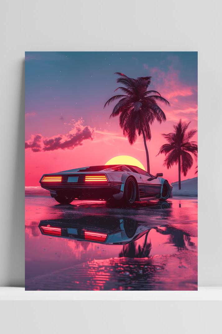 Retro Delorean op 3mm aluminium dibond